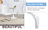 English Elm Luxury Simple Arch Chair - Set Of 4 White Pu Material High Resilience Dining Chair With Arched Metal Silver Leg.