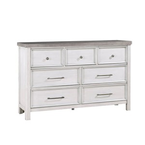 English Elm White Ambrose 7-Drawer Dresser in Antique White & Gray Acacia Veneer with Pewter Hardware, 62" B011P245001