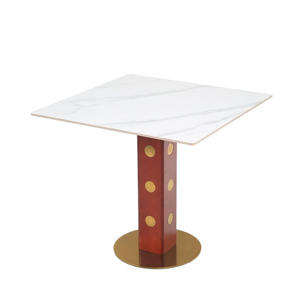 English Elm Modern Square Dining Table - 33.5" Sintered Stone With Wooden Legs & Gold Base For Small Spaces P1 W1535S00585-GIGA