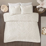 Madison Park Laetitia Shabby Chic 3-Piece Tufted Cotton Chenille Medallion Comforter Set MP10-5874 Off-White