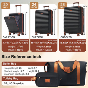 English Elm Luggage 5 Piece Abs Hardshell Travel Set with Usb Port Spinner Wheels and Tsa Lock Black Brown N732P265290B