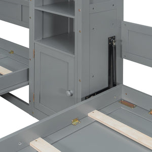 English Elm Dual Twin Murphy Beds with Built-In Cabinets & Shelves for Space-Saving Guest Rooms and Studios Gray N820S00058E