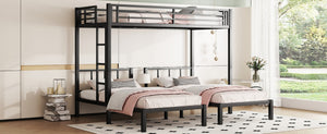 English Elm Twin Metal Triple Bunk Bed For 3, Space-Saving Design With Twin Xl Option, Stylish Black Finish W1580S00070-GIGA