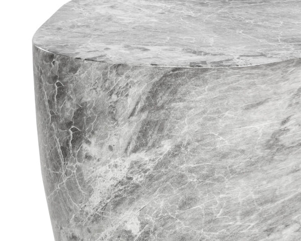 Sunpan DALI Large Marble-Look End Table - Grey Curvy Design for Modern Living Spaces, Easy Care & Versatile 107468