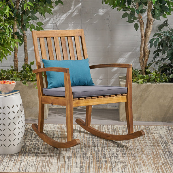 English Elm Christopher Knight Home® - MONTROSE Rocking Chair with Acacia Wood Frame and Water-Resistant Cushion for Cozy Outdoor Relaxation Teak 39.5 L x 28.25 W x 7 H 62389.00