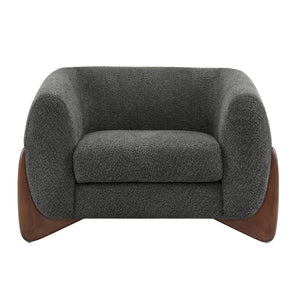 English Elm Christopher Knight Home® - Modern Upholstered Round Arm Accent Chair with Velvet Finish, Elegant Curved Back and Three Legs Design Dark Gray,Walnut 39.5 L x 32.5 W x 23.25 H N776P216196C