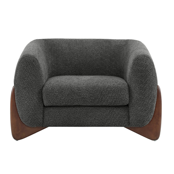 English Elm Christopher Knight Home® - Modern Upholstered Round Arm Accent Chair with Velvet Finish, Elegant Curved Back and Three Legs Design Dark Gray,Walnut 39.5 L x 32.5 W x 23.25 H N776P216196C