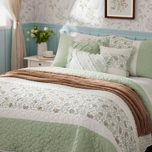 JLA Home Madison Park - 6 Cotton Percale Quilt Set with Floral Pintuck, Lace Taping and Three Throw Pillows for Cottage Chic Bedding 92 L x 104 W x 0.25H MP13-8602