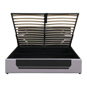 English Elm Modern Cyberpunk Queen Platform Bed Hydraulic Storage Pu Upholstered Gaming Frame Black+ Gray SF000205AAE