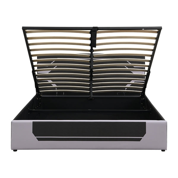 English Elm Modern Cyberpunk Queen Platform Bed Hydraulic Storage Pu Upholstered Gaming Frame Black+ Gray SF000205AAE