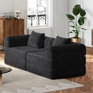 English Elm 72.4-inch Chenille Convertible Floor Sofa Bed with Storage Pockets and Modular Design W3505P355564