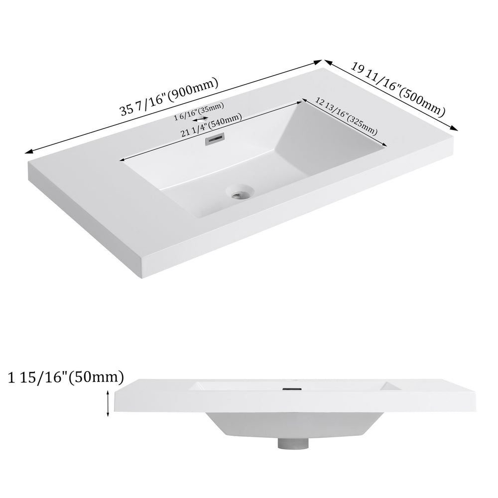 English Elm 36" Gloss White Resin Sink – Durable Modern 39.4x22.8x8.7 Vanity Top, Scratch-Resistant Elegant Basin W999P194853
