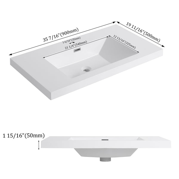 English Elm 36" Gloss White Resin Sink – Durable Modern 39.4x22.8x8.7 Vanity Top, Scratch-Resistant Elegant Basin W999P194853