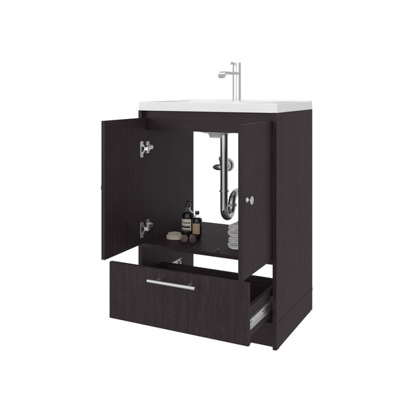English Elm Sinclair Freestanding Bathroom Vanity with Sink — Compact 36" Tall Cabinet, Two Doors + Drawer, Scratch-Resistant Finish Wenge 34 L x 23 W x 13 H B128P314809