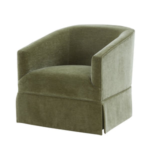 English Elm Earl Barrel Back Swivel Accent Chair Polyester Upholstered Tailored Skirted Base Green B050P429146