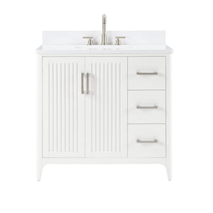 English Elm 36 Inch Solid Wood Bathroom Vanity with Built-in Power Station and Soft-close Drawers W2316P380506