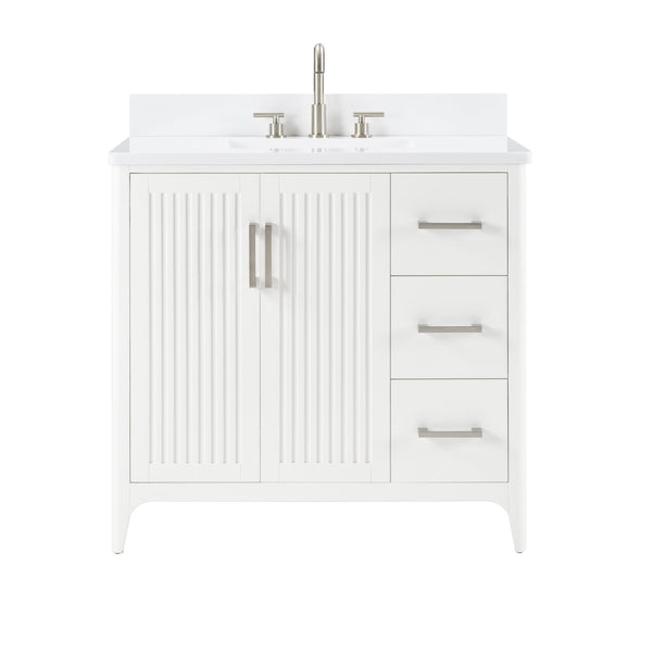 English Elm 36 Inch Solid Wood Bathroom Vanity with Built-in Power Station and Soft-close Drawers W2316P380506
