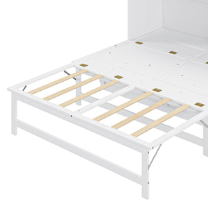 English Elm Queen Murphy Bed with Shelf & Built-In USB Charging Station, Space-Saving White Wall Cabinet Design SM000338AAK