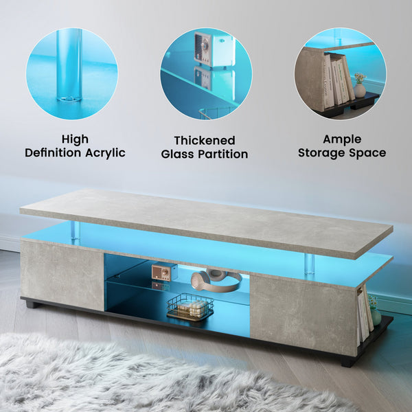 English Elm Tv Stand with Led Lighting Two Tone Mdf Entertainment Console for Gaming Living Room W2178P455923