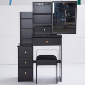 English Elm 29.2" Elegant Small Space Vanity Table With Sliding Mirror & Cushioned Stool, Stylish Storage Solution W936P226030