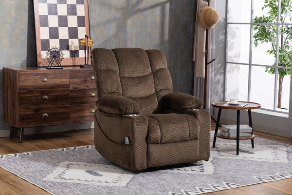 English Elm Ultra Wide Velvet Swivel Lounge Chair with Massage Heating and Powered Lift Assist Brown W547P425984