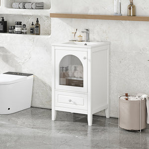 English Elm 20" Modern Bathroom Vanity With Sink, Soft-Close Glass Door, Drawer, Stylish Compact Design N725P185457K