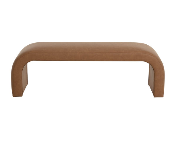Sunpan NAHARA Modern Arch-Shaped Bench in Milliken Cognac Faux Leather - Stylish Seating for Any Space 112570