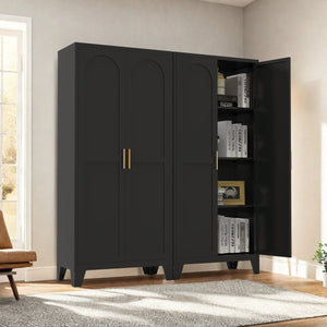 English Elm 61'' Metal Storage Cabinet with 2 Doors and Adjustable Shelves — Spacious Steel Wardrobe for Home & Office Black W3387P306335