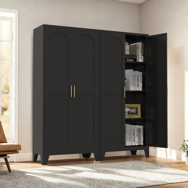 English Elm 61'' Metal Storage Cabinet with 2 Doors and Adjustable Shelves — Spacious Steel Wardrobe for Home & Office Black W3387P306335