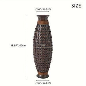 English Elm A 39-inch hand-woven bamboo floor vase in Acacia Wood PVC finish — 37.75" tall modern rattan decor for entryway W2796P283884