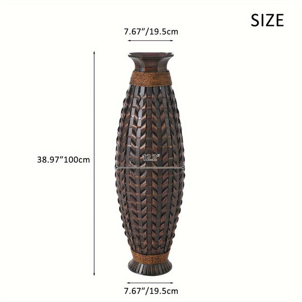 English Elm A 39-inch hand-woven bamboo floor vase in Acacia Wood PVC finish — 37.75" tall modern rattan decor for entryway W2796P283884