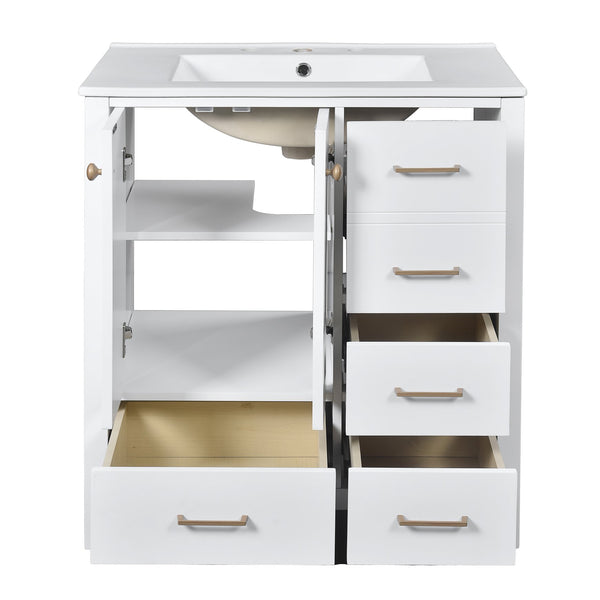 English Elm 30'' Bathroom Vanity With Ceramic Sink Combo - Elegant Freestanding Storage Cabinet & 4 Drawers N710P194420K