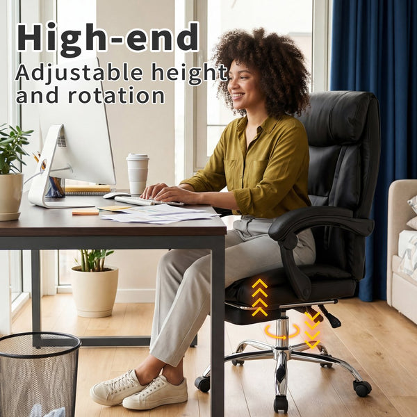 English Elm Office Executive Pu Leather High Back Chair with Footrest Reclining Swivel Seat W3851P452861
