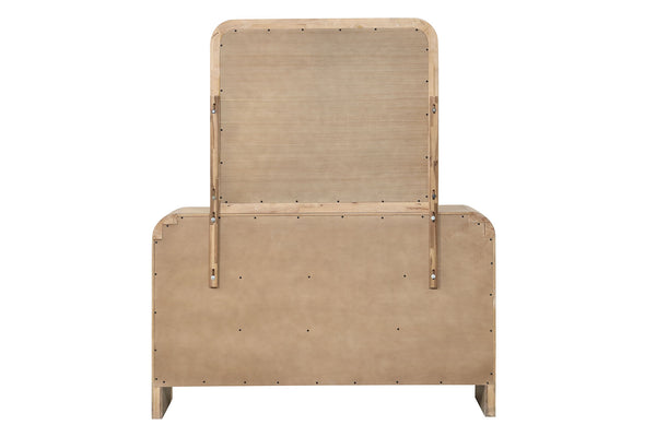 English Elm Contemporary Rustic Tone 1pc Dresser with Felt-Lined Top Drawers, Ball-Bearing Glides, Black Pulls, Bedroom Chic Natural 67 L x 22 W x 42 H B2741P406802