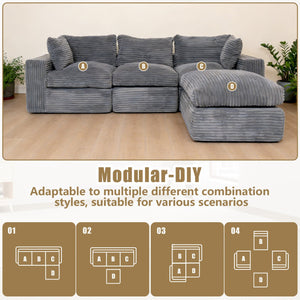 English Elm Modular Chenille Sectional Sofa Boneless Deep Seat Cloud Couch with Ottoman for Living Room Gray T5880S00001
