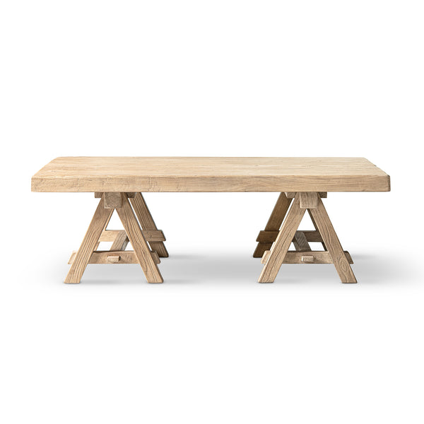 English Elm Hawthorne Reclaimed Elm Trestle Coffee Table Solid Wood Farmhouse Living Room Accent Natural B2719P474450