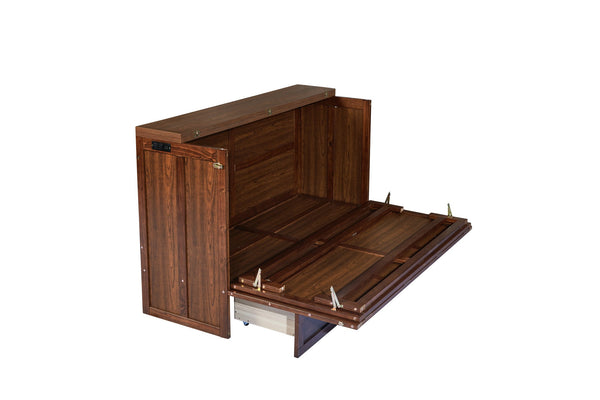 English Elm Murphy Cabinet Queen Bed Solid Pine Frame with Built-in Charging Station for Guest Rooms Walnut W504S00165