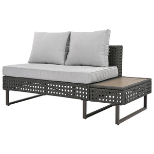English Elm K&K 6-Pers Diamond Weave Patio Sectional Set with Thick Cushions, Extendable Ice Coffee Table, UV-Resistant Wicker Grey+Brown+Yellow N707S000013G