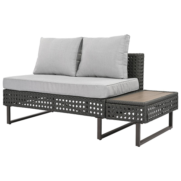 English Elm K&K 6-Pers Diamond Weave Patio Sectional Set with Thick Cushions, Extendable Ice Coffee Table, UV-Resistant Wicker Grey+Brown+Yellow N707S000013G