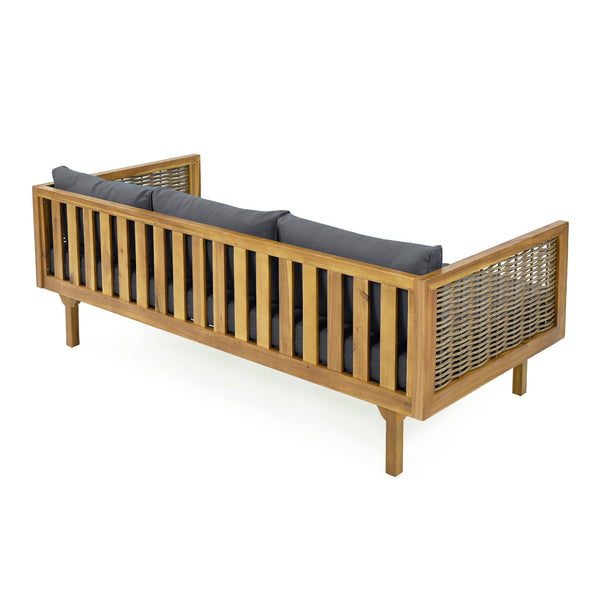 English Elm Christopher Knight Home® - Claremont 3 Seater Daybed With Elegant Rattan Arms & Water-Resistant Dark Grey Cushion For Comfort N770P205570A