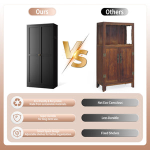 English Elm 61" Matte Black Steel Freestanding Pantry Cabinet with 4 Adjustable Shelves Modern Farmhouse T2398P465983