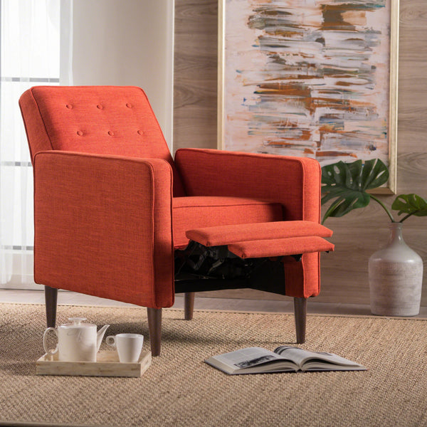 English Elm Christopher Knight Home® - Fabric Recliner Chair Mid-Century Modern Pushback Single Sofa with Tufted Cushion, Birch Legs, Cozy Comfort Orange 60741.00MORG