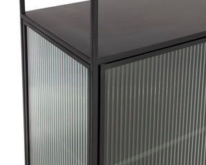 Sunpan Parsons Bookcase - Timeless Mid-Century Modern Design with Fluted Glass Doors and Matte Black Frame