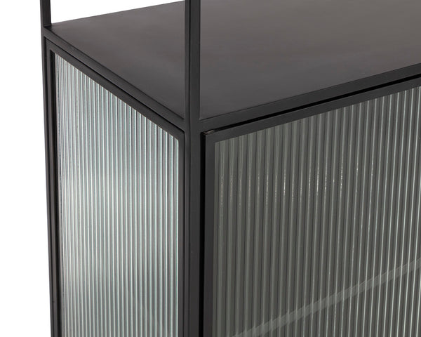 Sunpan Parsons Bookcase - Timeless Mid-Century Modern Design with Fluted Glass Doors and Matte Black Frame