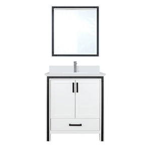 English Elm White Bath Vanity 30" W x 22" D with Cultured Marble Top, Chrome Faucet & 28" Mirror, Scratch‑Resistant B2731S01354