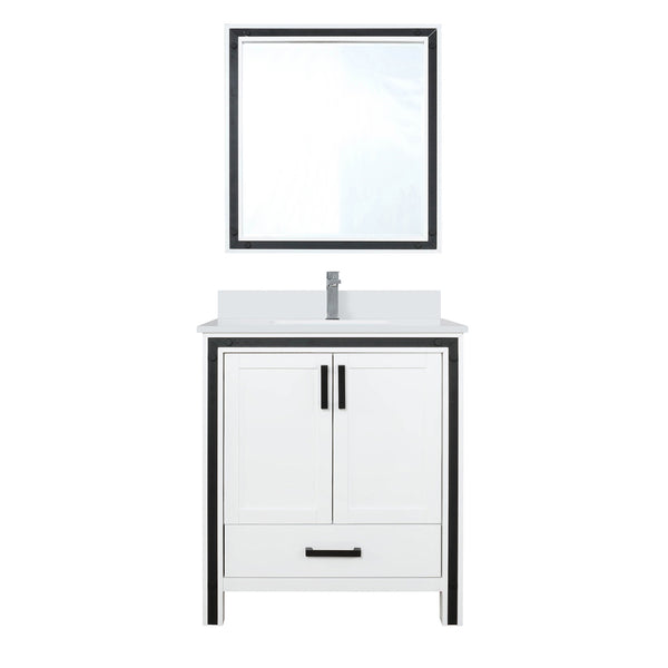 English Elm White Bath Vanity 30" W x 22" D with Cultured Marble Top, Chrome Faucet & 28" Mirror, Scratch‑Resistant B2731S01354