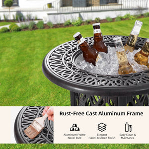 English Elm 21" Rustproof Ice Bucket Side Table with Hand-Brushed Cast Aluminum Frame, 304 Stainless Insert, Outdoor Ready W1886S00001