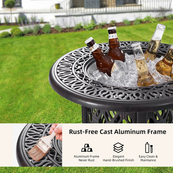 English Elm 21" Rustproof Ice Bucket Side Table with Hand-Brushed Cast Aluminum Frame, 304 Stainless Insert, Outdoor Ready W1886S00001