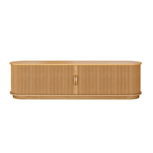 English Elm Vintage Farmhouse Media Console with Slatted Sliding Doors and Brass Hardware for Living Room Natural N721P427206D