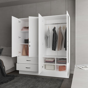 English Elm Armoire Ron White Mirrored Double Door Wardrobe with Drawers, Rods & Shelves – Space-Saving Quality B092S00295